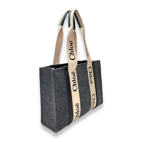 Woody Medium Grey Tote Bag in Felt Fabric