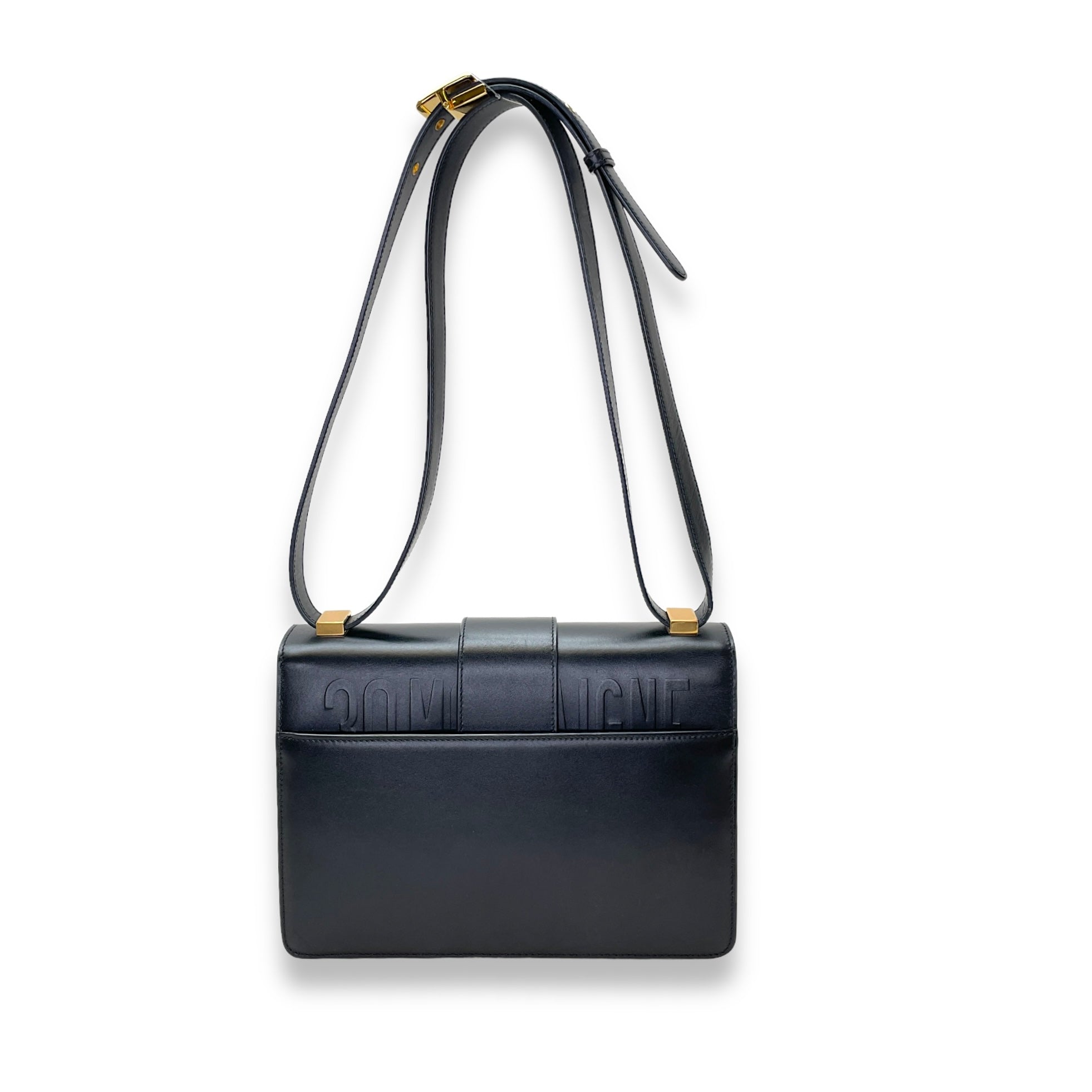 30 Montaigne Medium Black Crossbody Bag in Calfskin, Gold hardware