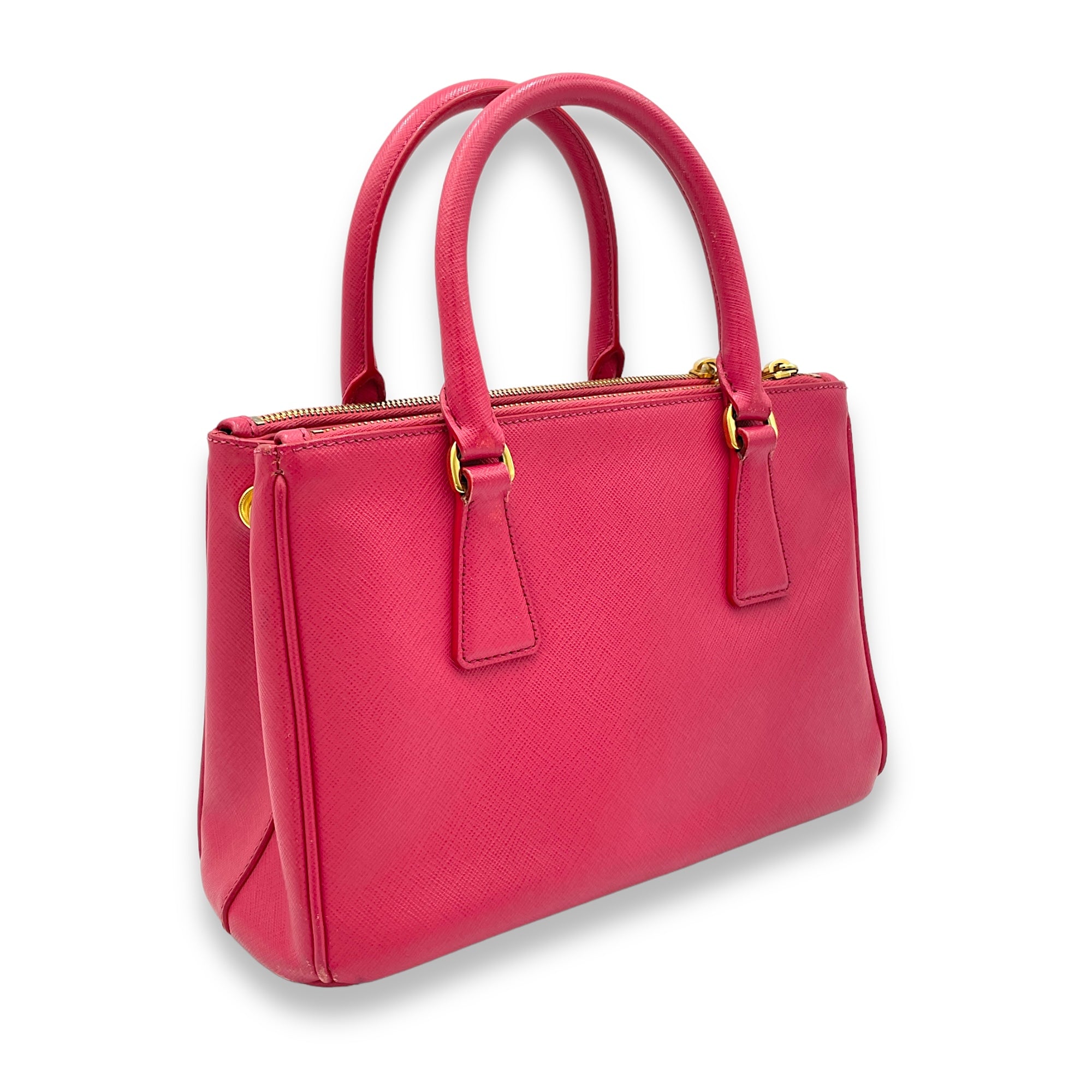 Galleria Small Pink Top Handle Bag in Saffiano Leather, Gold hardware