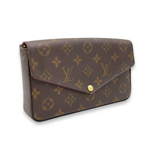 Felicie Brown Wallet On Chain in Monogram Coated Canvas, Gold hardware