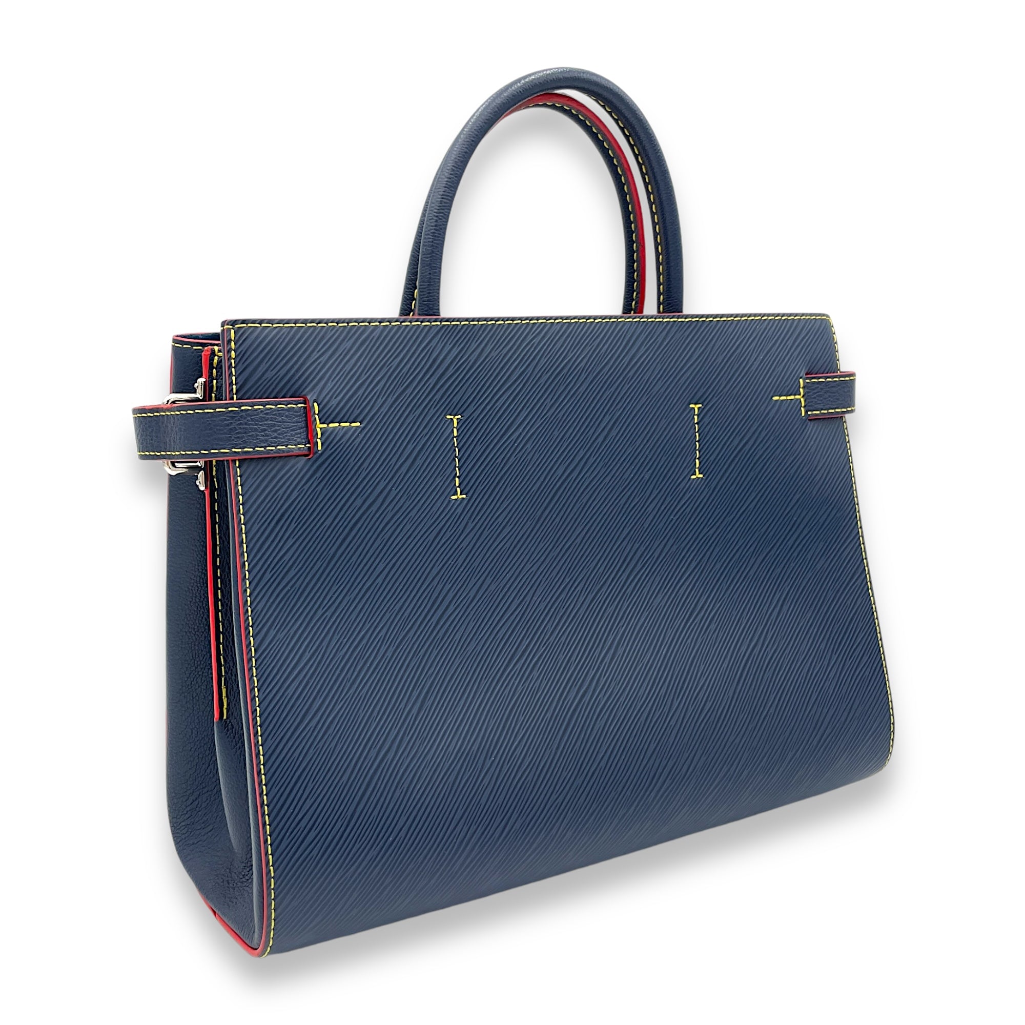 Twist Top Handle Bag Blue in Epi Leather, Silver hardware