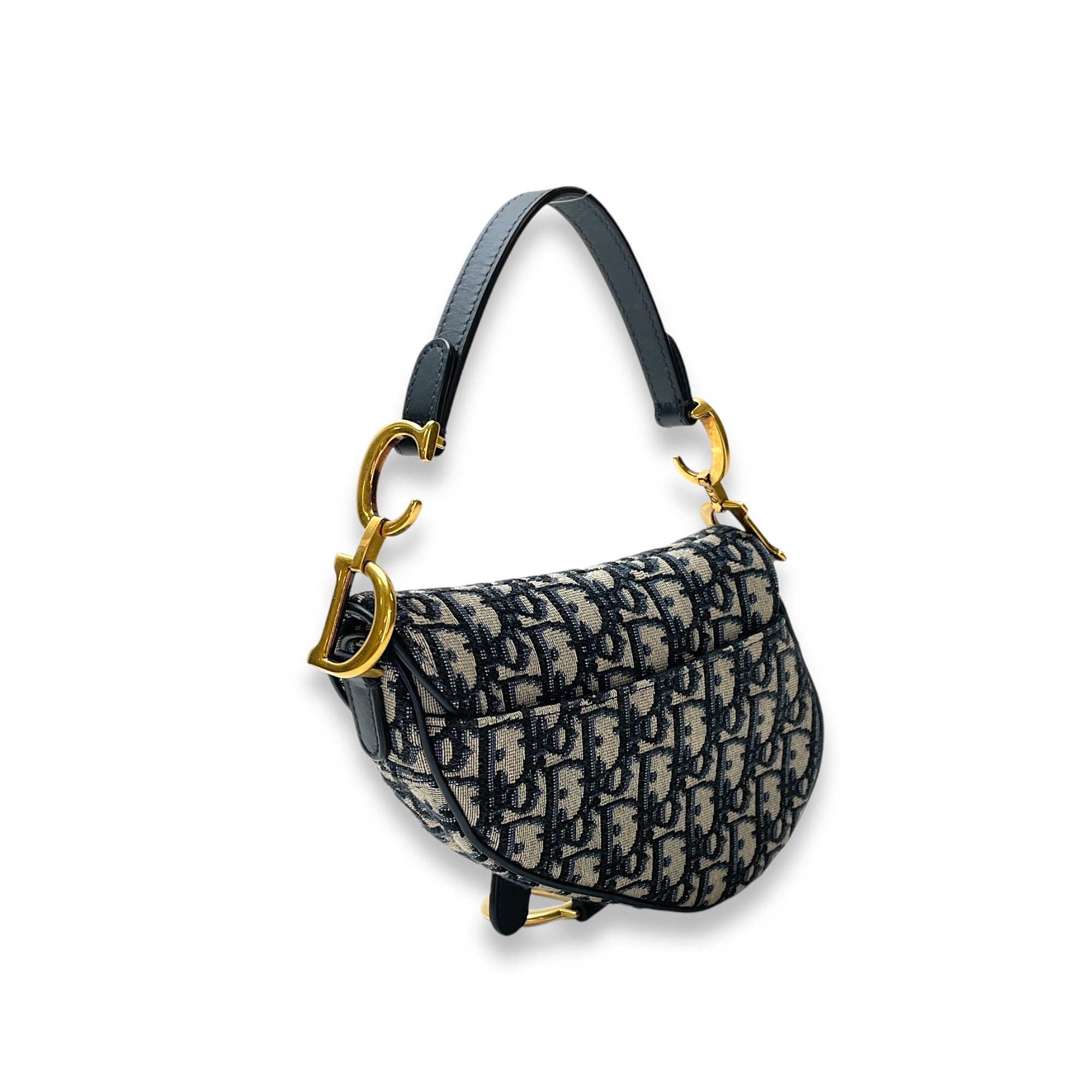 Saddle Top Handle Bag Mini Blue in Jacquard, Gold hardware