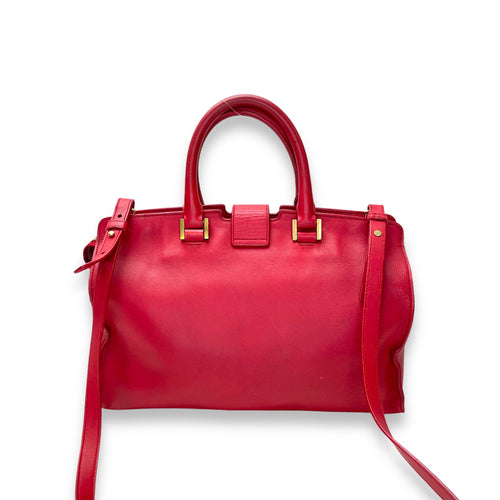 Classic Y Cabas Red Top Handle Bag in Calfskin, Gold hardware