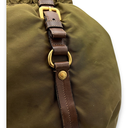 Logo Top Handle Bag Green in Nylon, Gold hardware