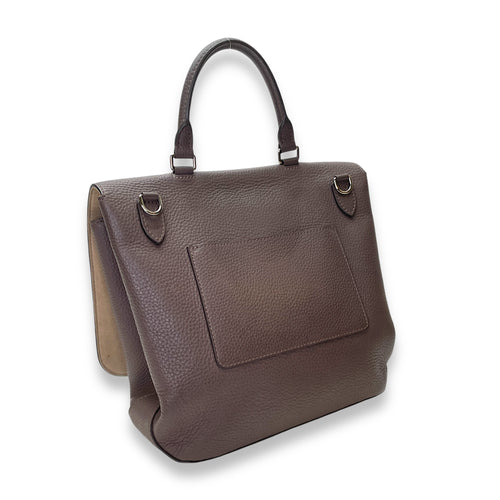 Volta Top Handle Bag Brown in Taurillon Leather, Silver hardware