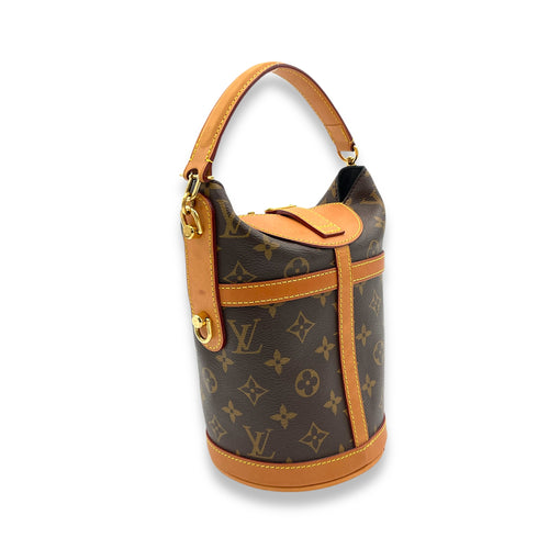 Duffle Top Handle Bag Brown in Monogram Coated Canvas, Gold hardware