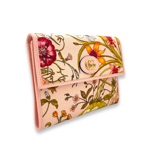 Flora Wallet On Chain Pink in Canvas, Gold hardware