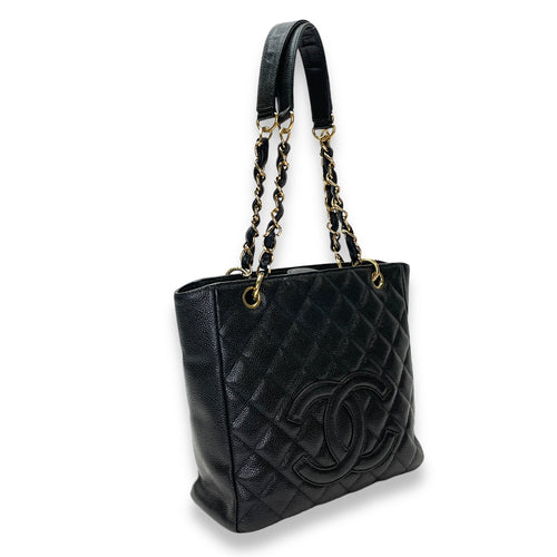 PST Tote Bag Black in Caviar Leather, Gold hardware