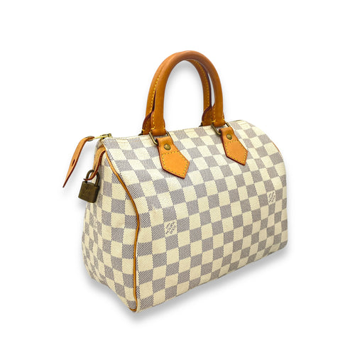 Speedy 25 Damier Azur Top Handle Bag in Coated Canvas, Gold hardware