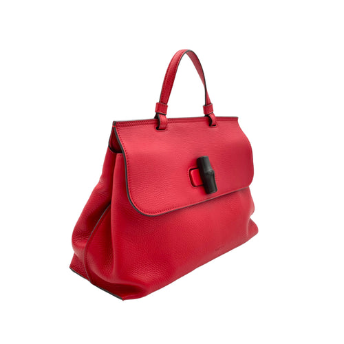 Bamboo Top Handle Bag Red in Calfskin, Silver hardware