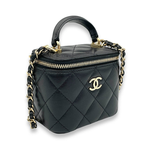 Vanity Top Handle Bag Black in Lambskin, Gold hardware