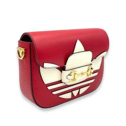 x Adidas Horsebit 1955 Crossbody Bag Red in Calfskin, Gold hardware