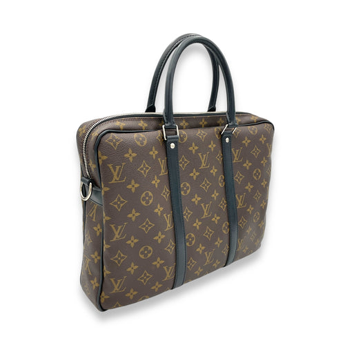 Porte Document Voyage Brown Briefcase in Monogram Coated Canvas, Gold hardware