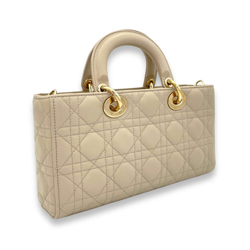 Lady d-joy Medium Top handle bag in Lambskin, Light Gold Hardware