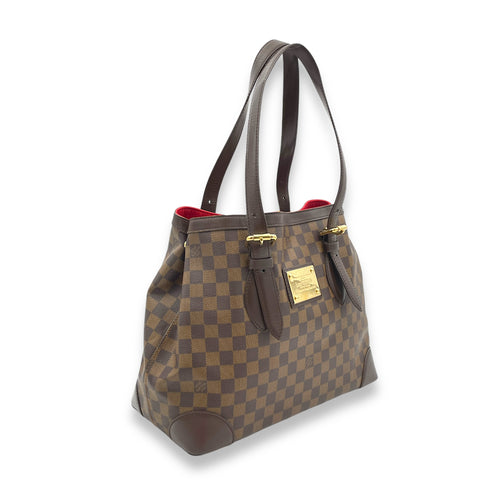 Hampstead MM Damier Ebene Top Handle Bag in Coated Canvas, Gold hardware