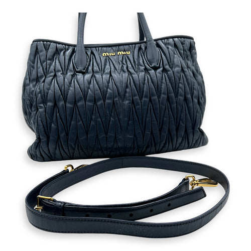 Matelassé Top Handle Bag Blue in Lambskin, Gold hardware