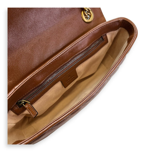 marmont Shoulder Bag Small Brown in Calfskin, Gold hardware