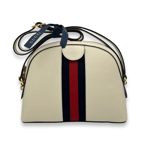 Ophidia White Crossbody Bag in Calfskin, Gold hardware