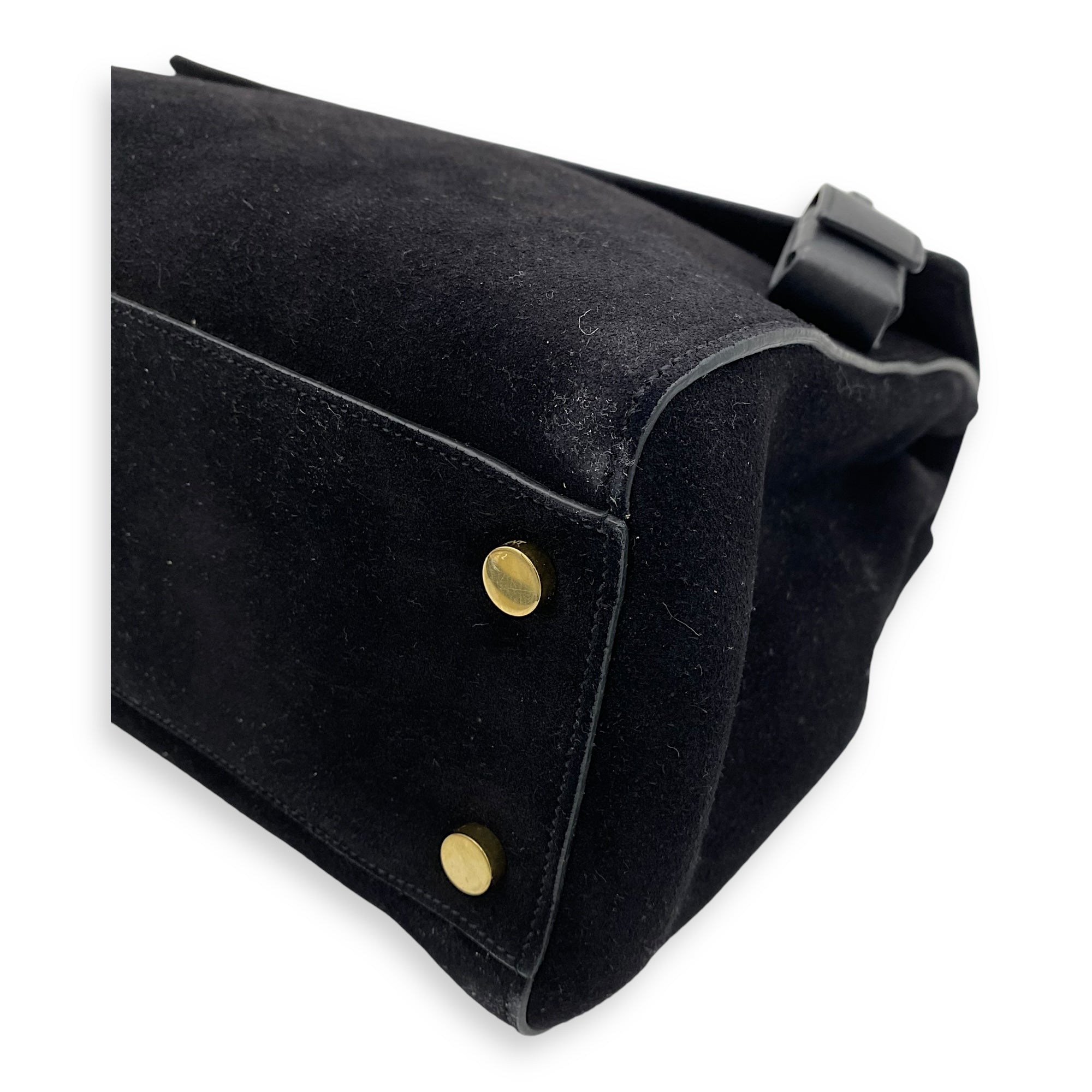 Moujik Top Handle Bag Black in Suede Leather, Gold hardware