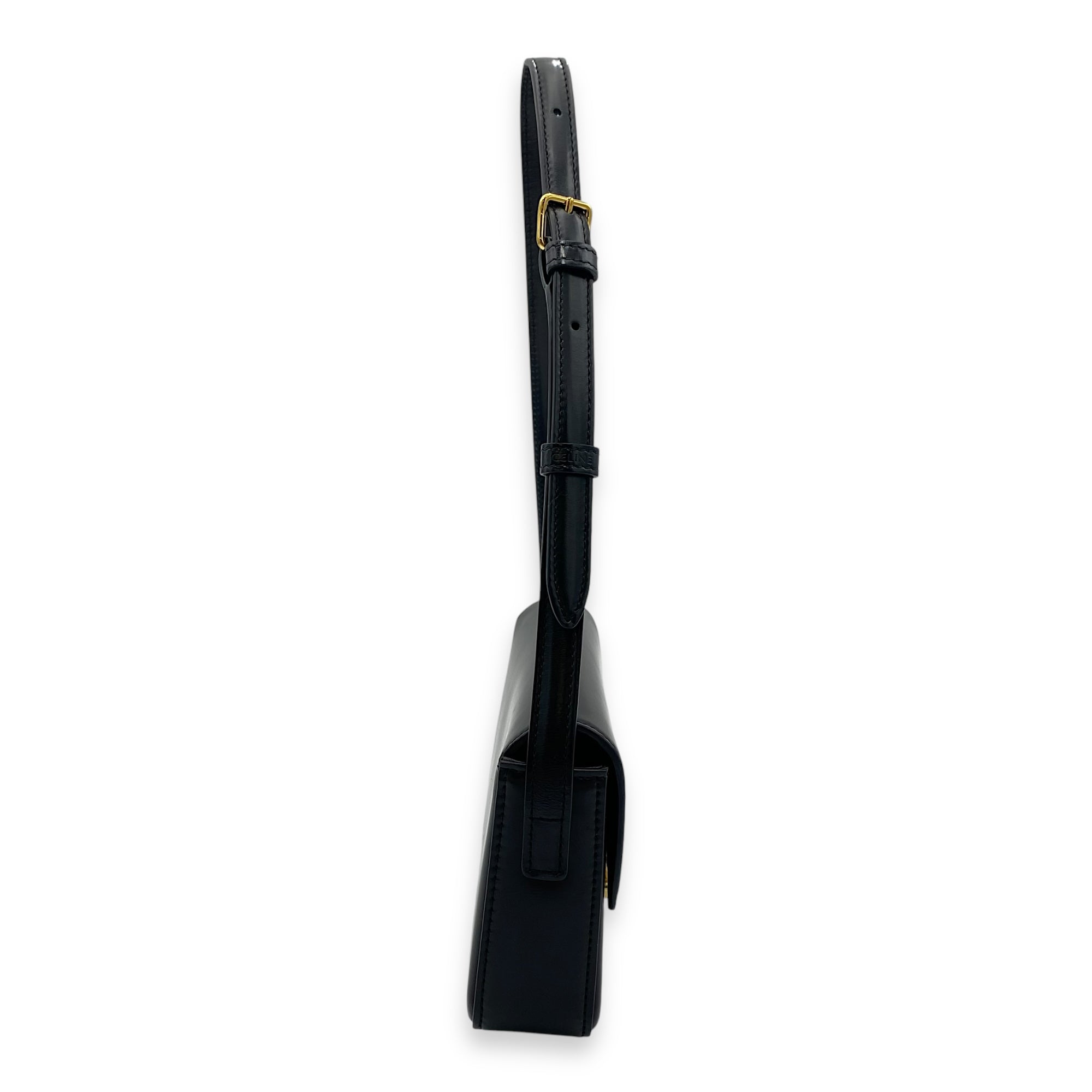 Triomphe Claude Black Shoulder Bag in Calfskin, Gold hardware