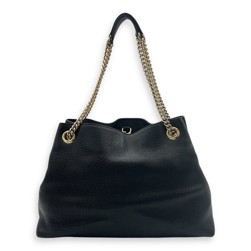 Soho Shoulder Bag Black in Calfskin, Gold hardware