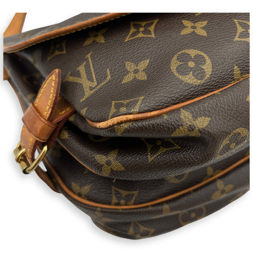 Saumur Crossbody Bag Brown in Monogram Coated Canvas, Gold hardware