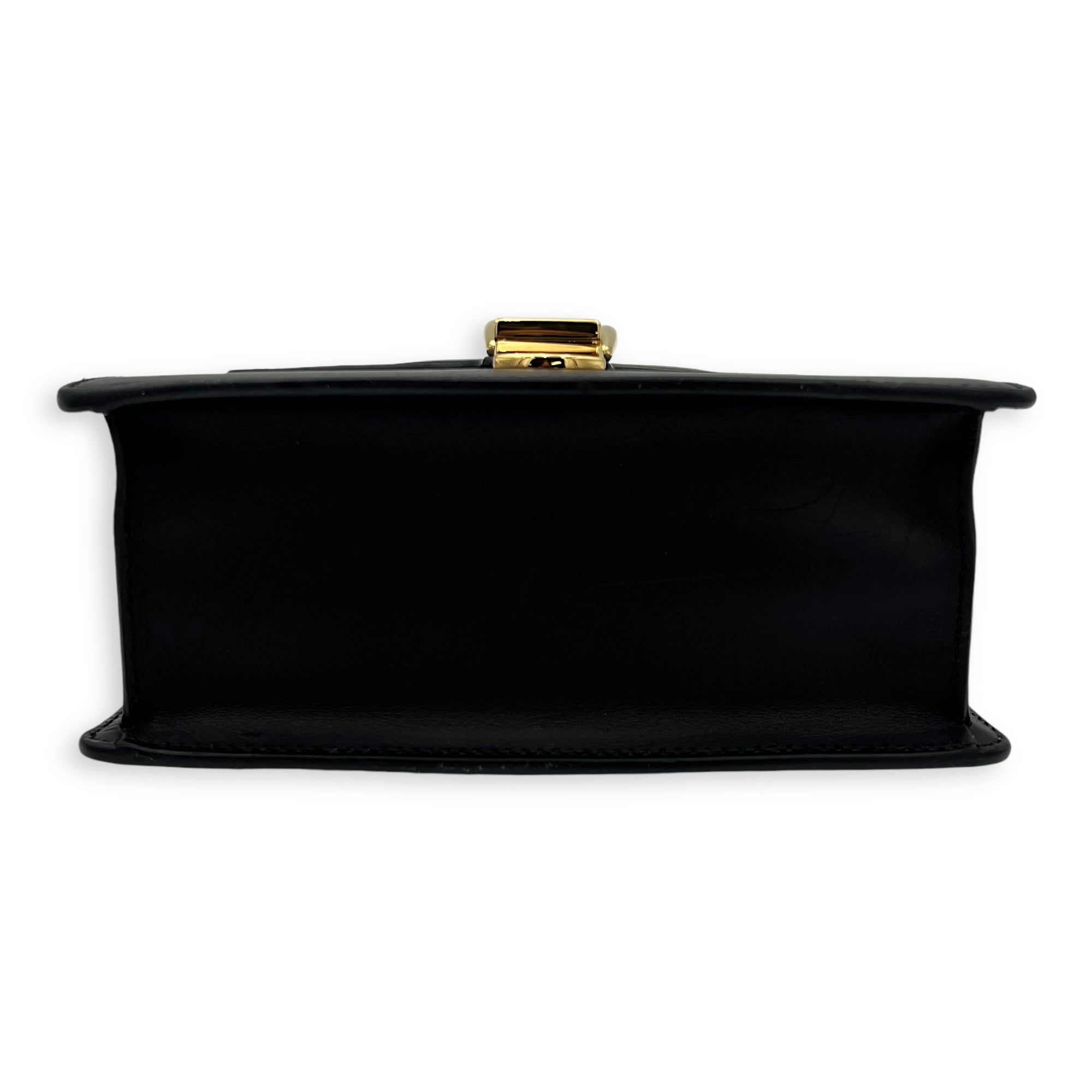 Sylvie Mini Black Top Handle Bag in Calfskin, Gold hardware