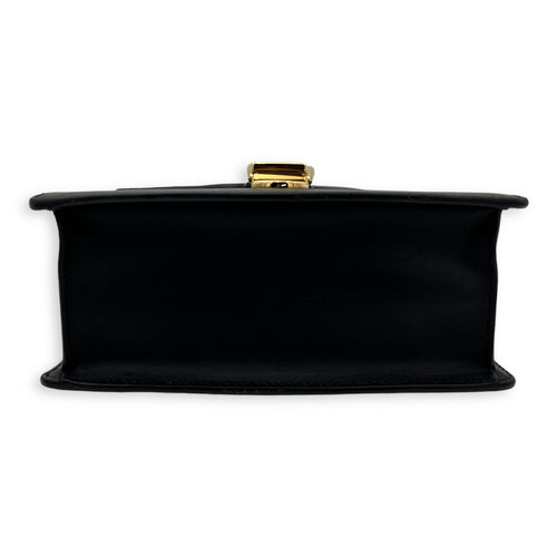 Sylvie Mini Black Top Handle Bag in Calfskin, Gold hardware