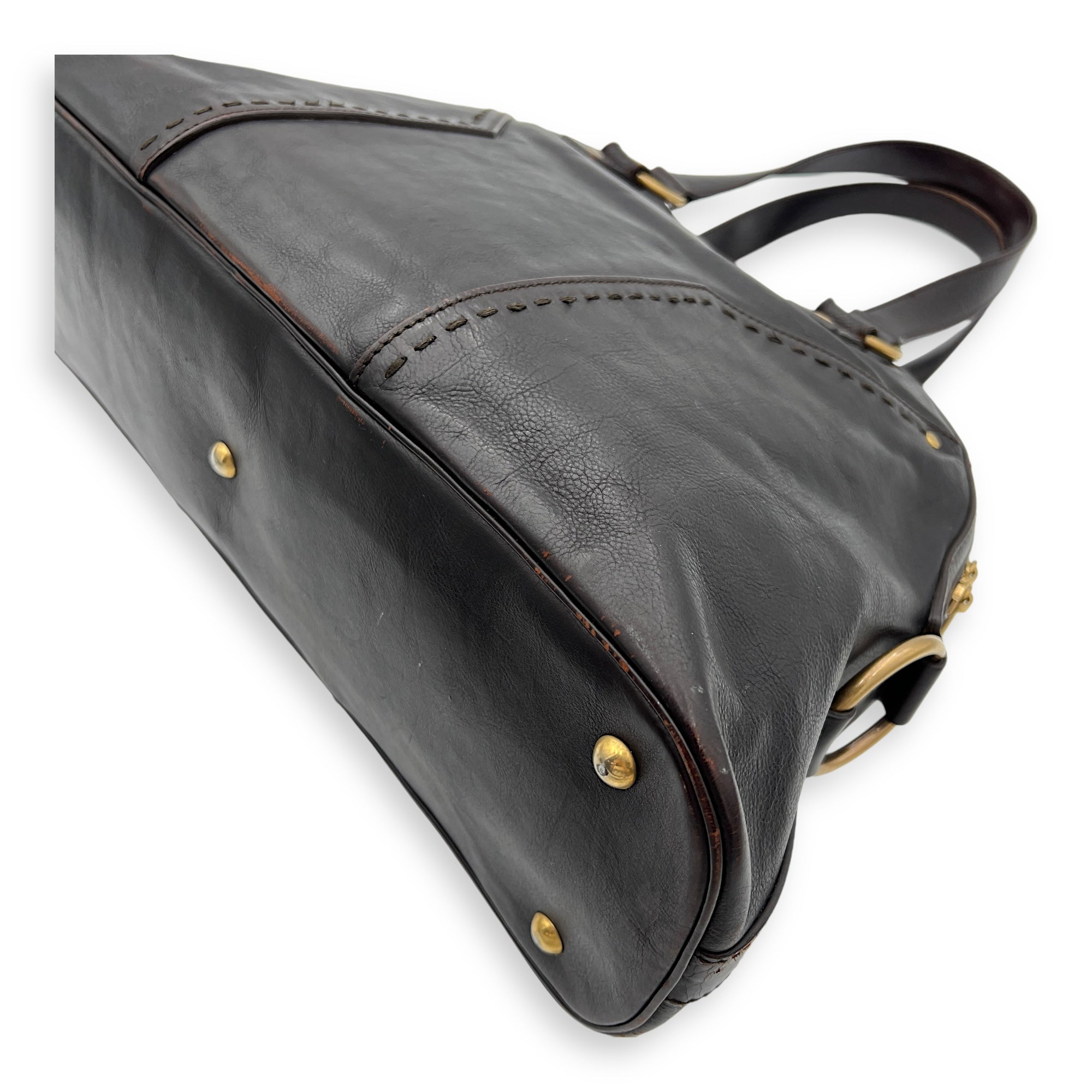 Muse Shoulder Bag Brown in Calfskin, Gold hardware