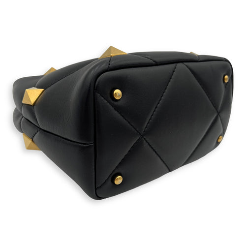 Roman Studs Top Handle Bag Small Black in Calfskin, Gold hardware