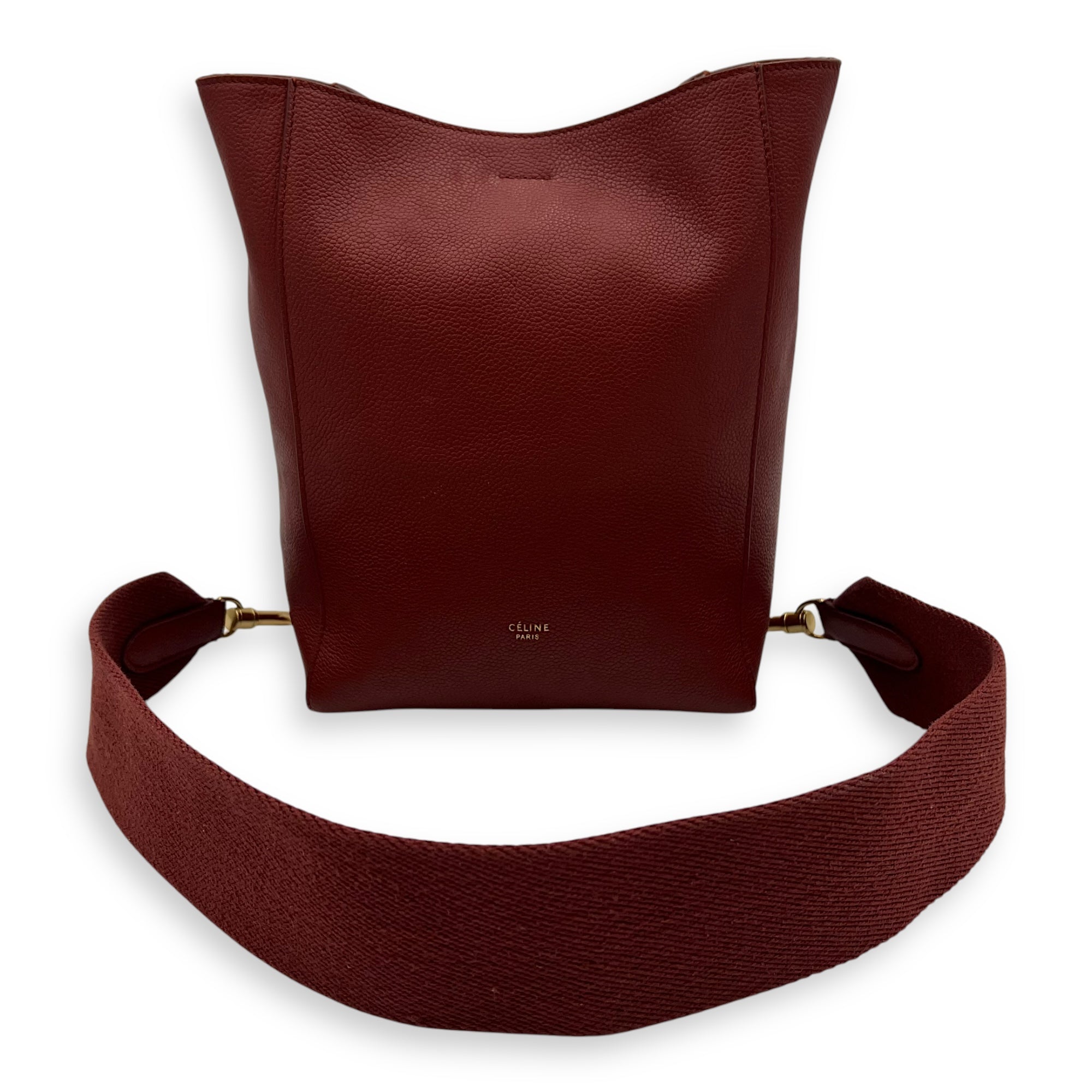 Sangle Shoulder Bag Small Red in Calfskin, Gold hardware