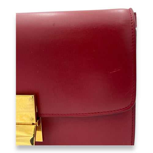 Celine Box Medium Red Shoulder Bag in Calfskin, Gold hardware_7