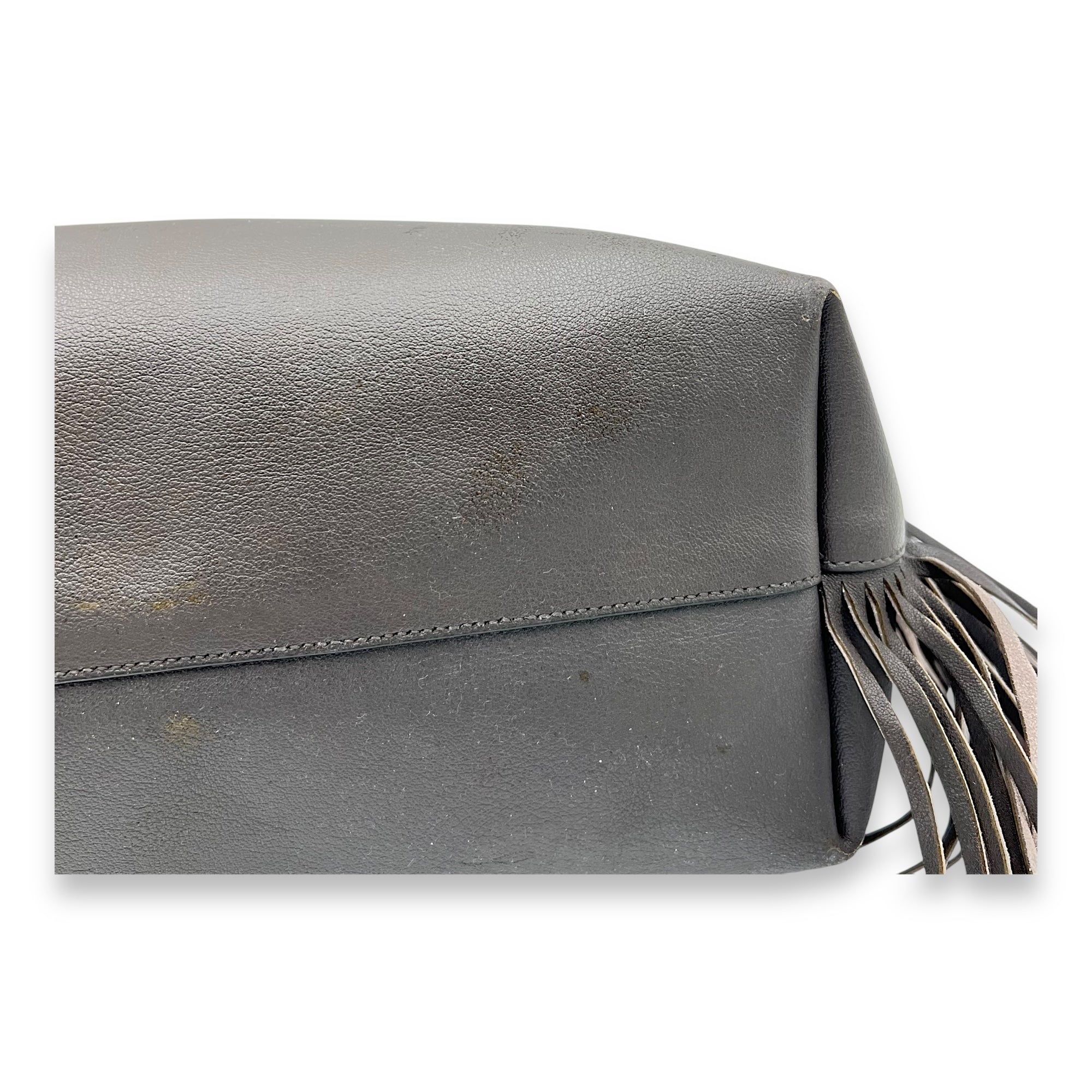 Saint Laurent East West Shopping Fringe Tote Bag Grey in Calfskin, Silver hardware_7