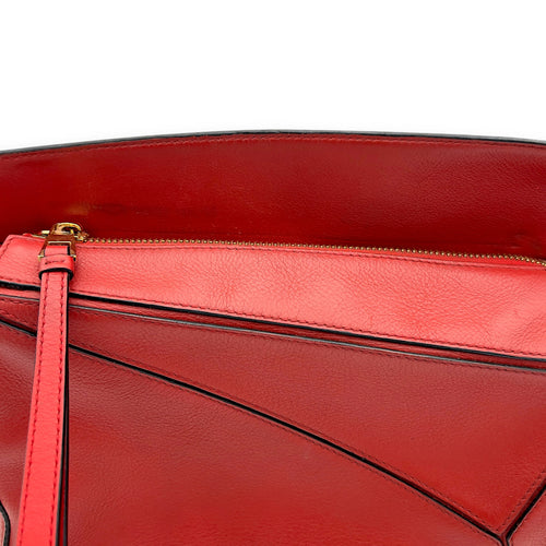 Loewe Puzzle Small Red Top Handle Bag in Calfskin, Gold hardware_15