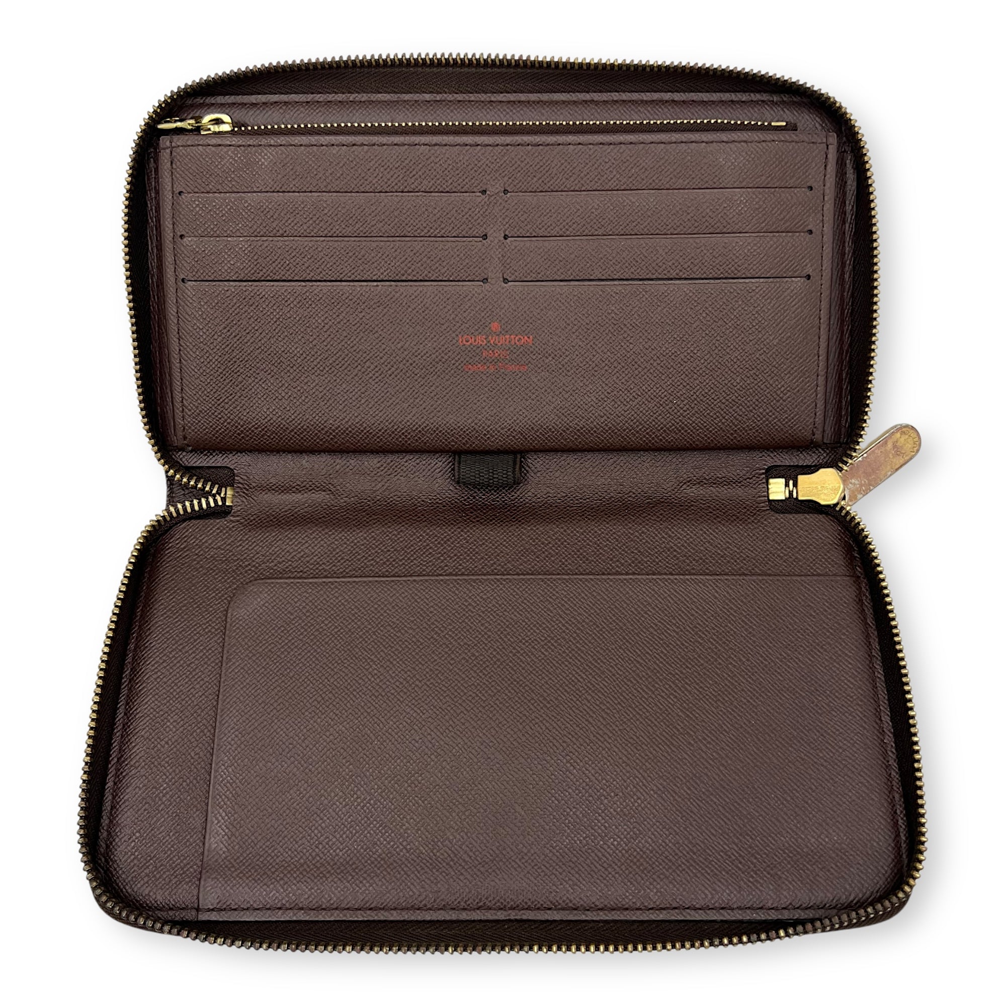 Louis Vuitton Zippy Organiser Damier Ebene Wallet in Coated Canvas, Gold hardware_17