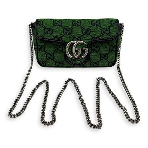 Gucci GG Marmont Super Mini Green Crossbody Bag in Canvas, Silver hardware_11