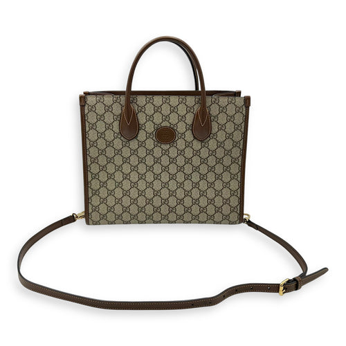 Gucci GG Supreme Brown Tote Bag in Interlocking GG Supreme, Gold hardware_15