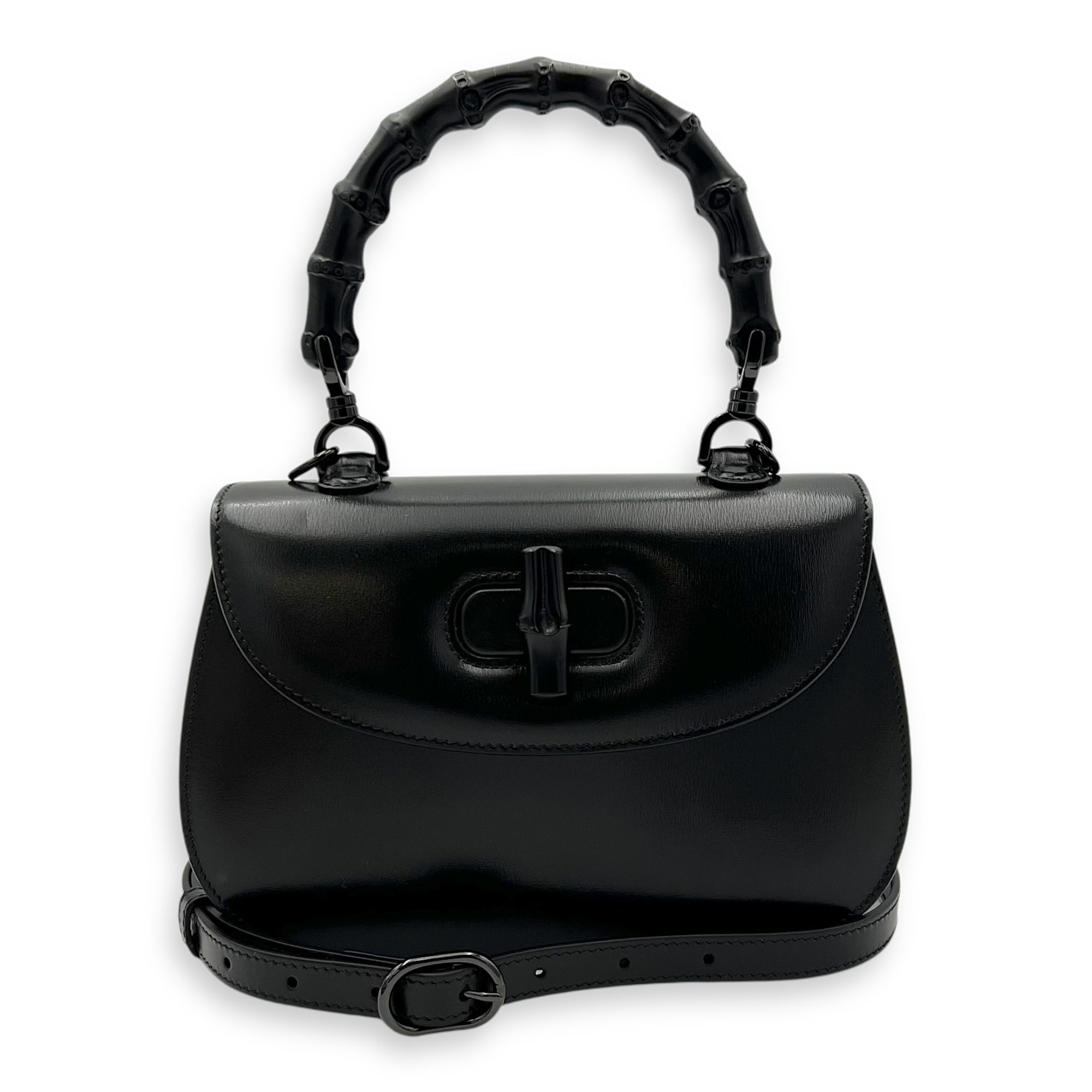 Gucci Bamboo Top Handle Bag Small Black in Calfskin, black hardware_15