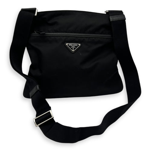 Prada Logo Crossbody Bag Black in Nylon, Silver hardware_15