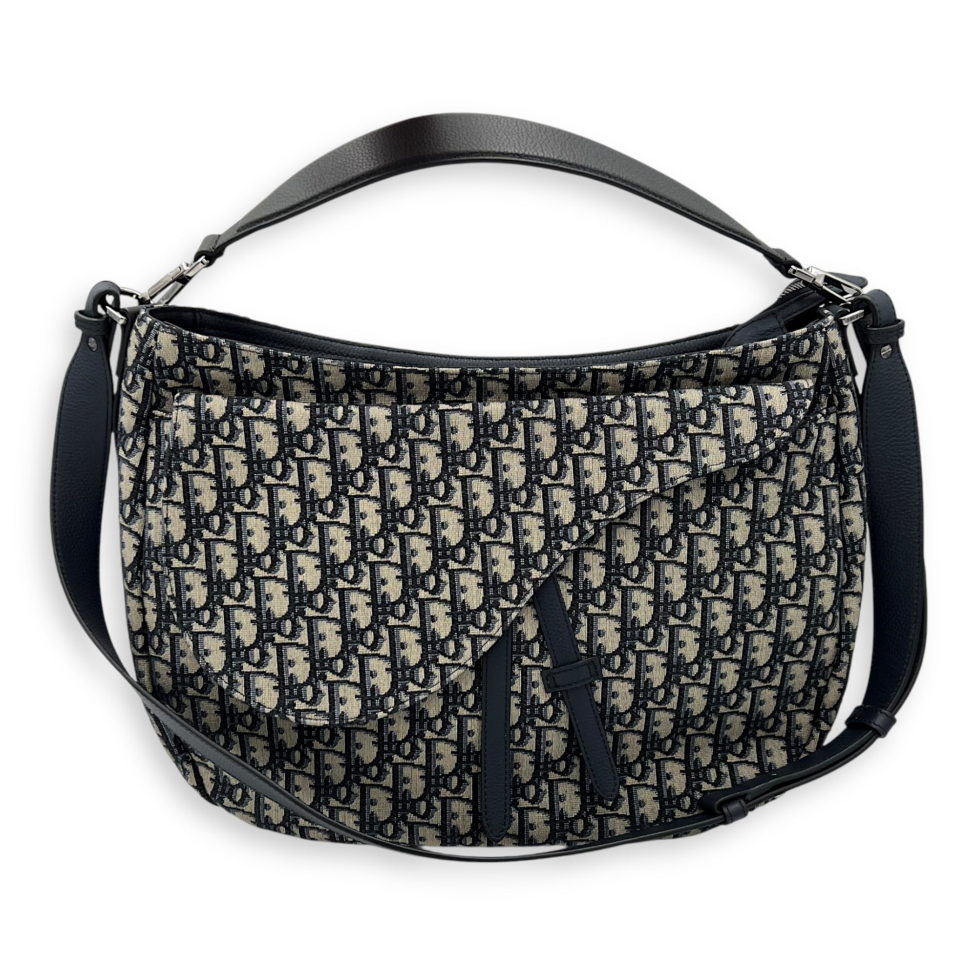 Christian Dior Oblique Crossbody Bag Blue in Jacquard, Silver hardware_15