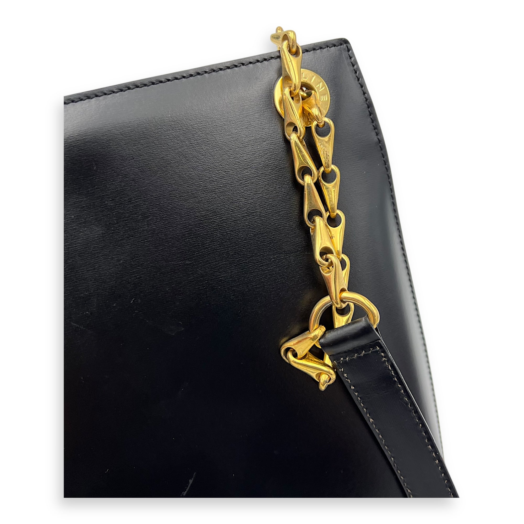 Celine Vintage Shoulder Bag Black in Calfskin, Gold hardware_14