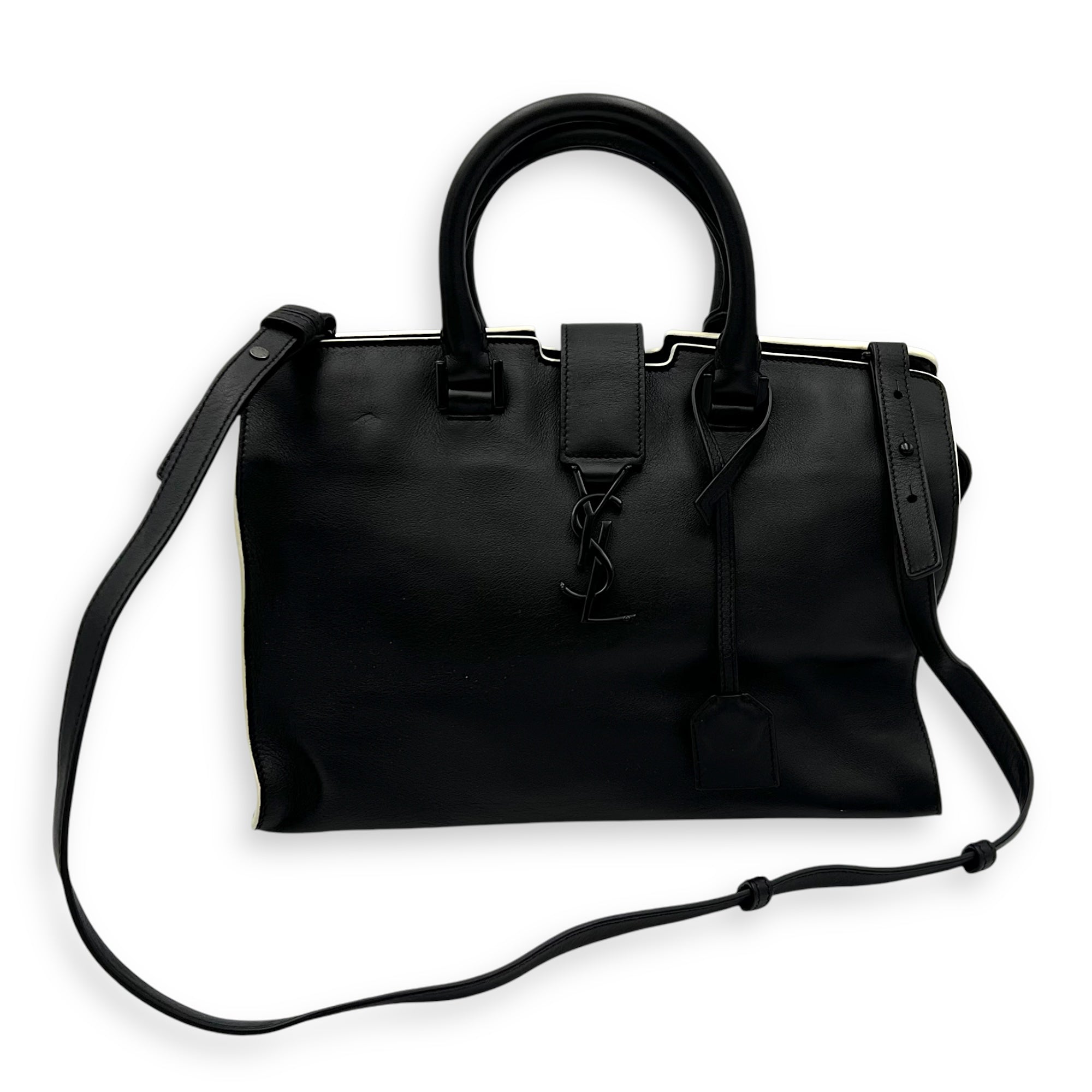 Saint Laurent Cabas Top Handle Bag Black in Calfskin, Silver hardware_15