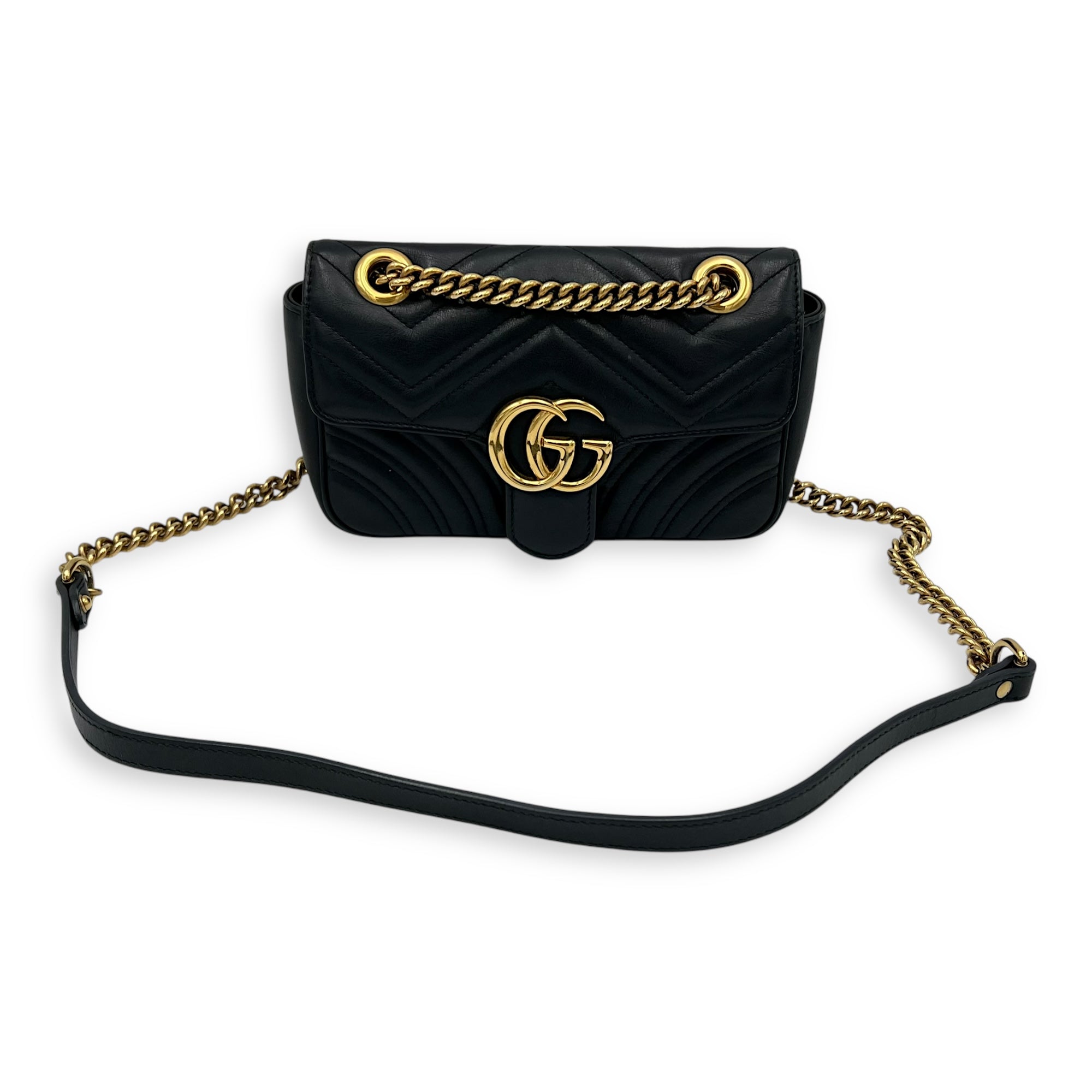 Gucci GG Marmont Mini Black Shoulder Bag in Calfskin, Gold hardware_15