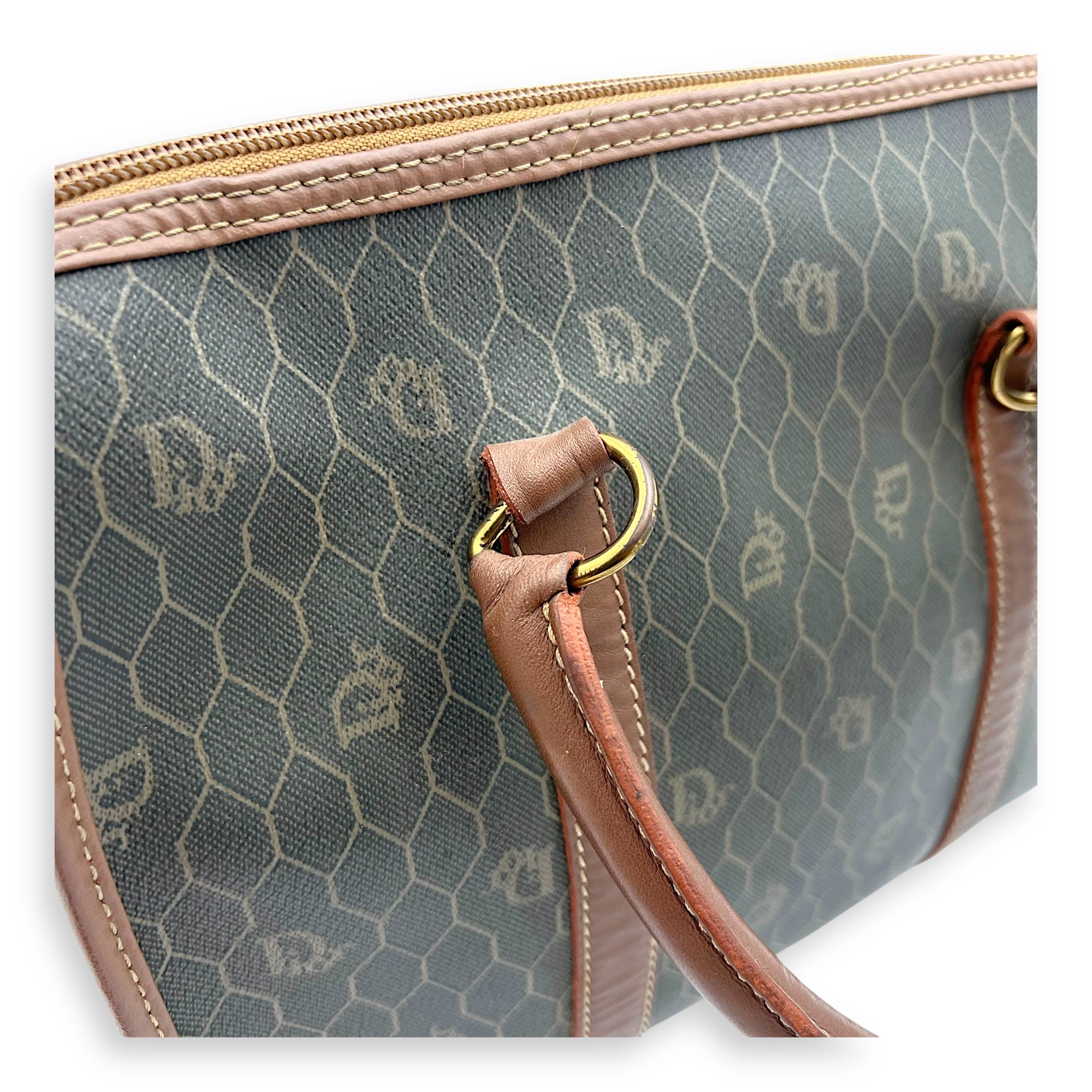 Christian Dior Honeycomb  Top Handle Bag Brown in Coated Canvas, Gold hardware_15