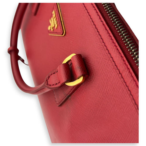 Prada Logo Top Handle Bag Red in Saffiano Leather, Gold hardware_15