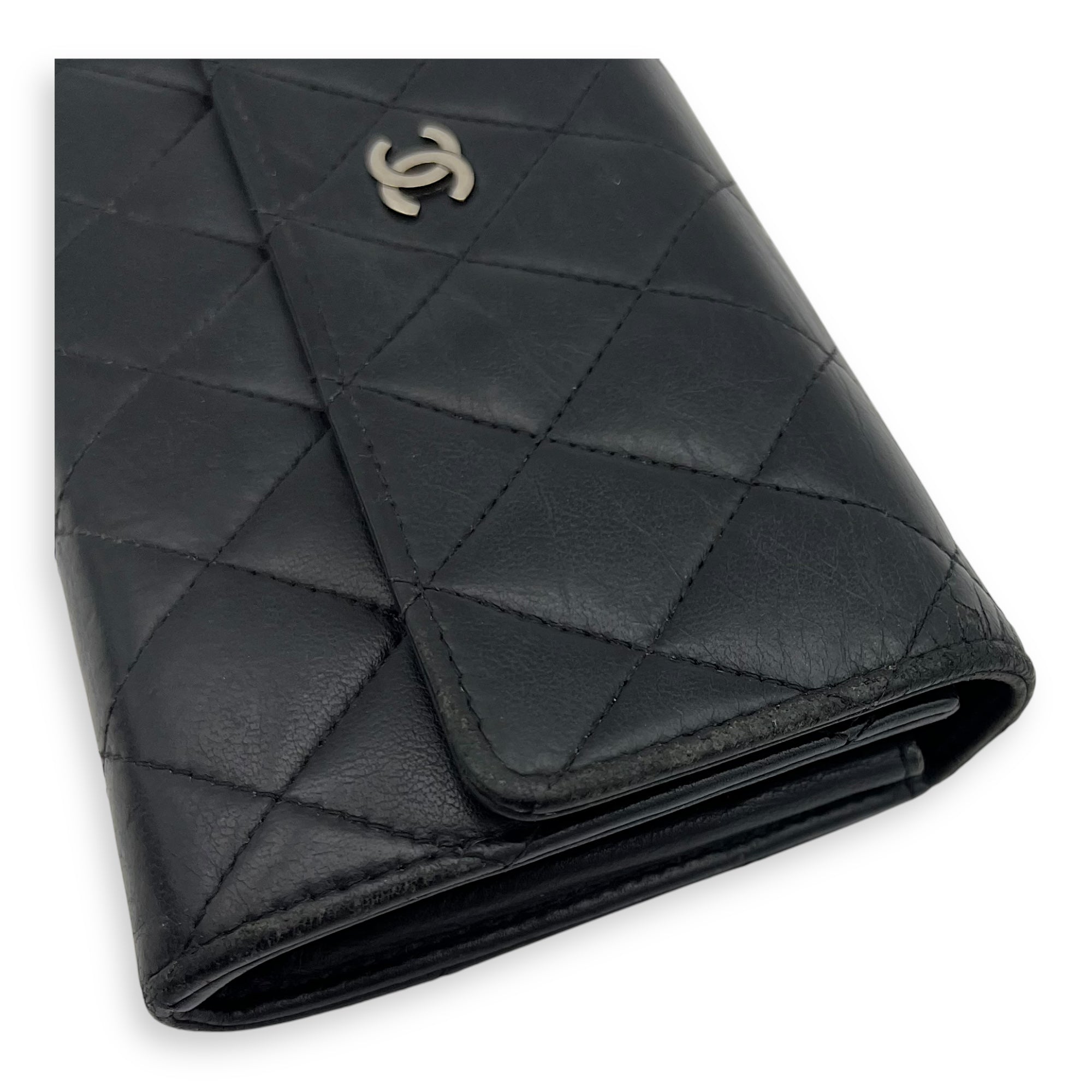 Chanel Classic Wallet Long Black in Lambskin, Silver hardware_11