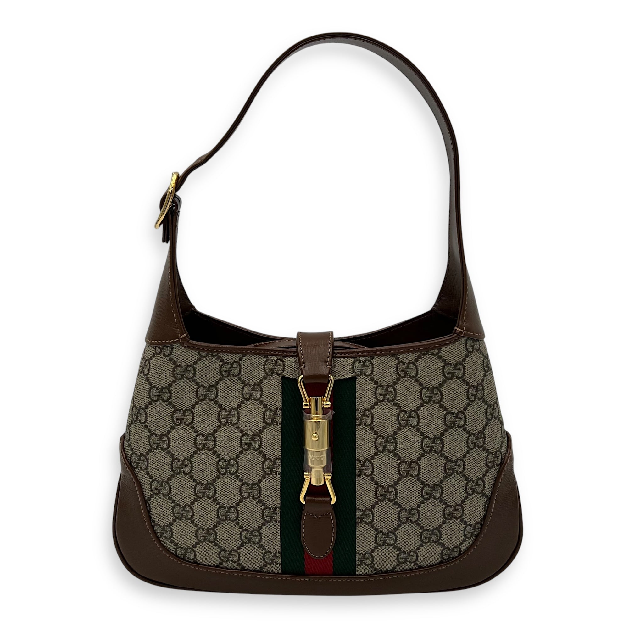 Gucci Jackie 1961 Brown Shoulder Bag in Monogram Coated Canvas, Gold hardware_1