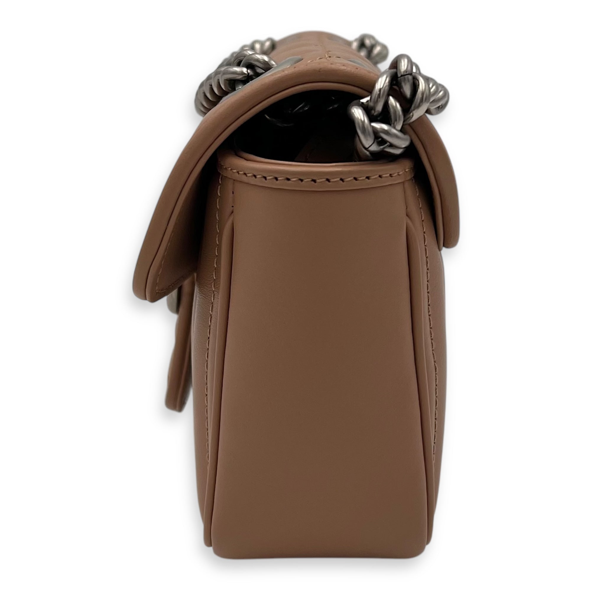 Gucci GG Marmont Crossbody Bag Small Brown in Calfskin, Silver hardware_4