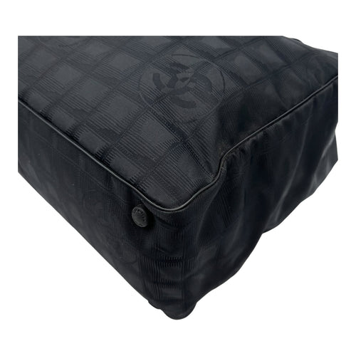 Chanel Travel Line Tote Bag Black in Canvas, Silver hardware_10