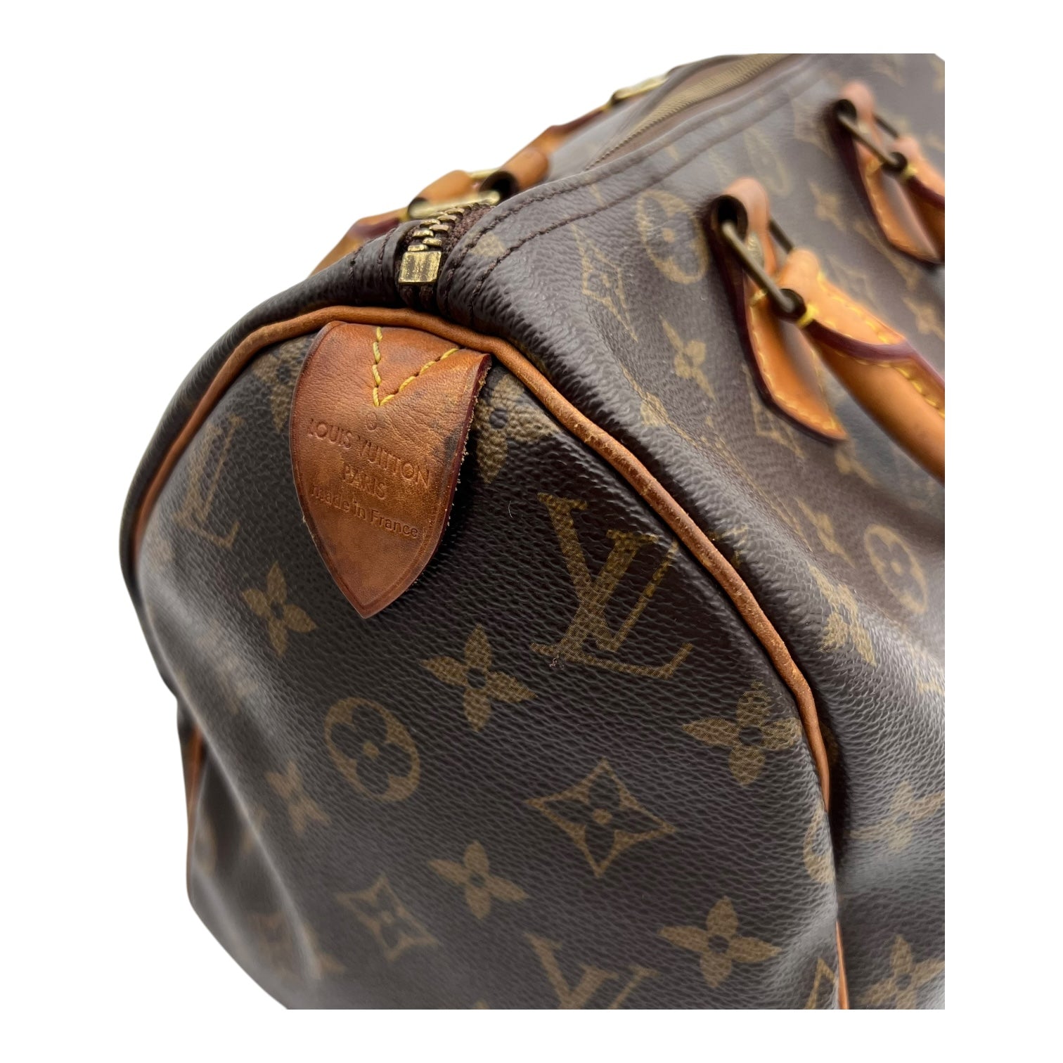 Louis Vuitton Speedy Top Handle Bag 30 Brown in Monogram Coated Canvas, Gold hardware_15